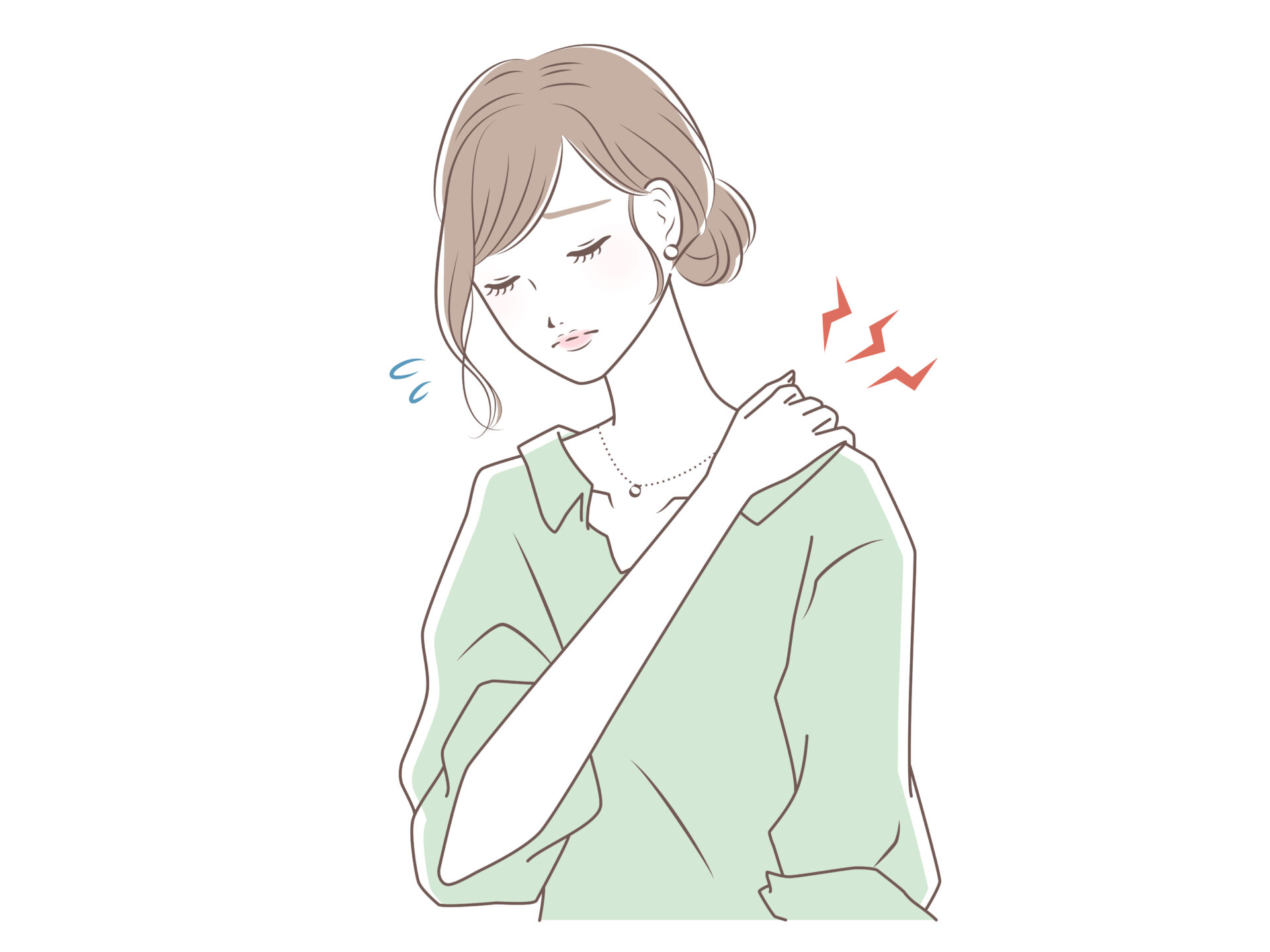 肩や首の痛みに悩む女性のイラスト